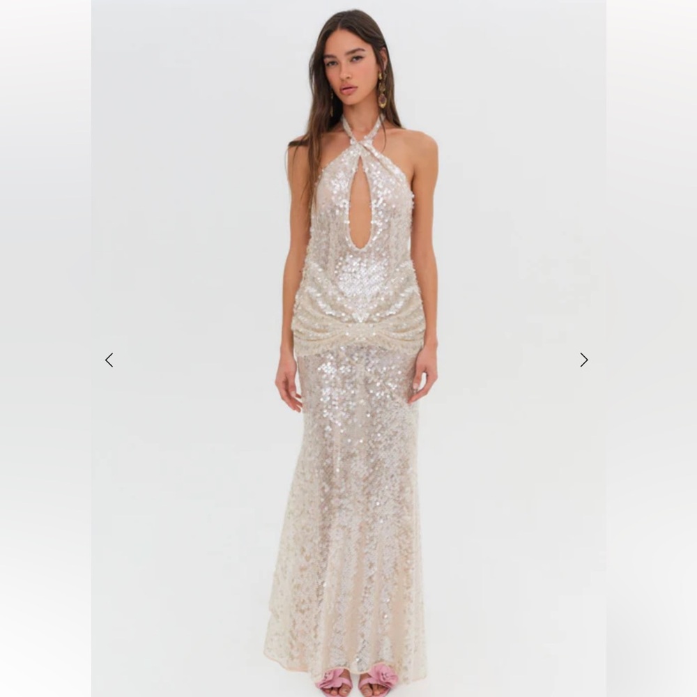 For Love & Lemons Champagne Sequin Maxi Dress